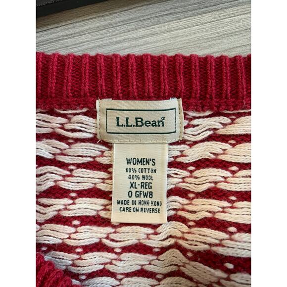 L.L. Bean Vintage Red and White Cardigan Sweater Cotton/Wool - Picture 3 of 4